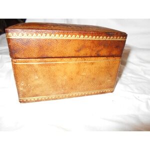 Vintage Italian Leather 2 Deck Playing Card Case Box Embossed Gold Maple Inside